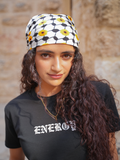 Kufiya Bandana aus Palästina - Schwarz-Weiß mit Blumenprint