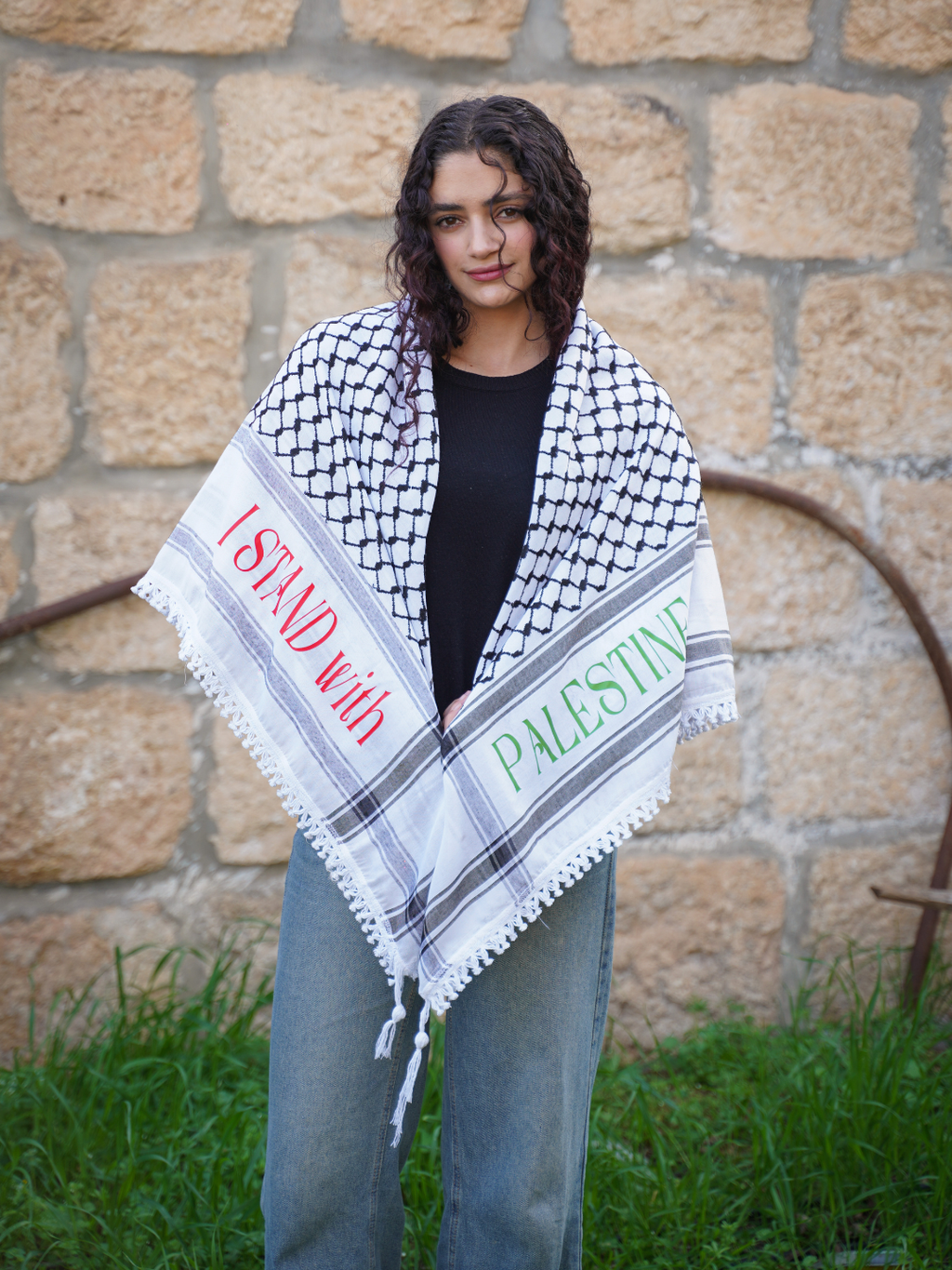 I Stand with Palestine Print on Kufiya