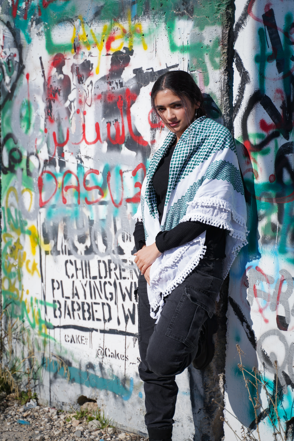 Original klassische Kufiya in grün, getragen in Palästina