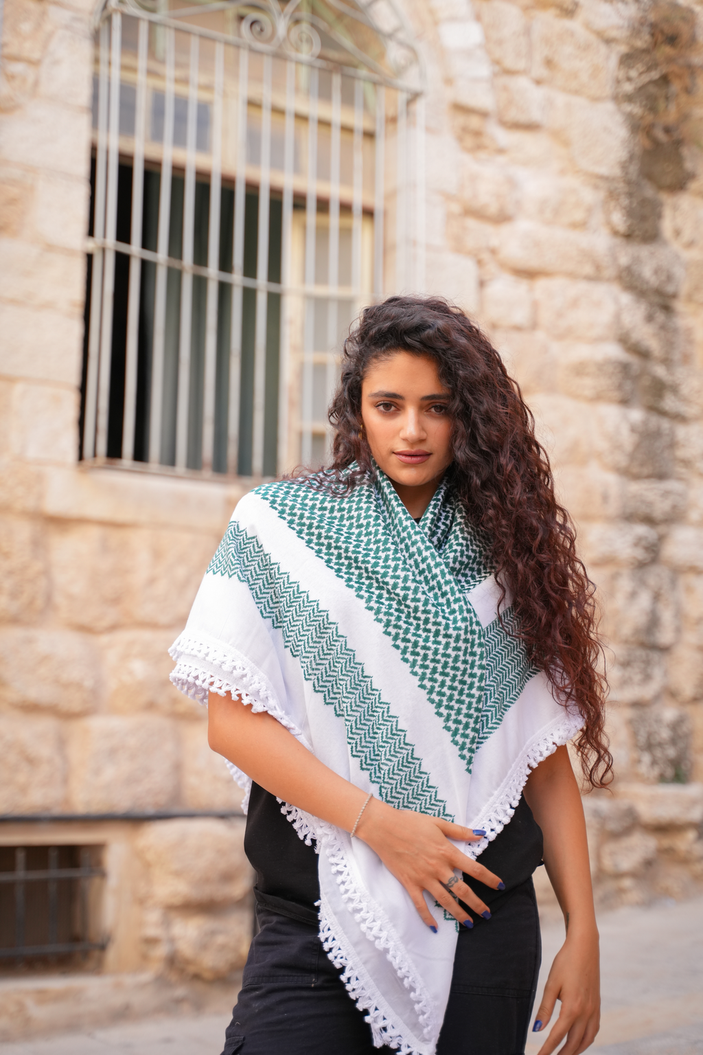 Klassische Kufiya aus Nablus, Palästina in grün