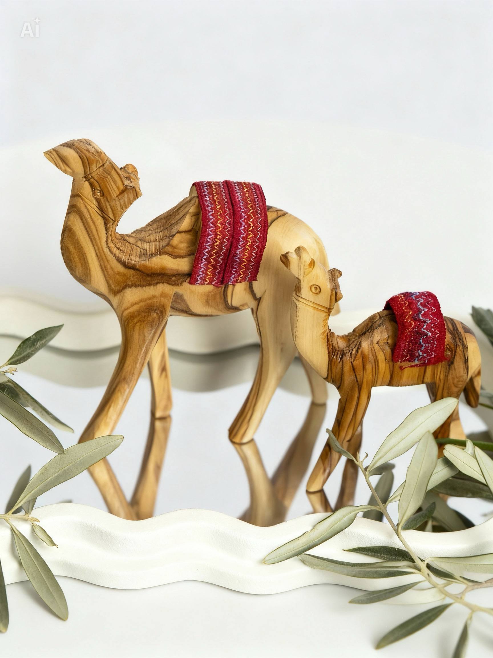 Handgeschnitzte Kamele aus Olivenholz