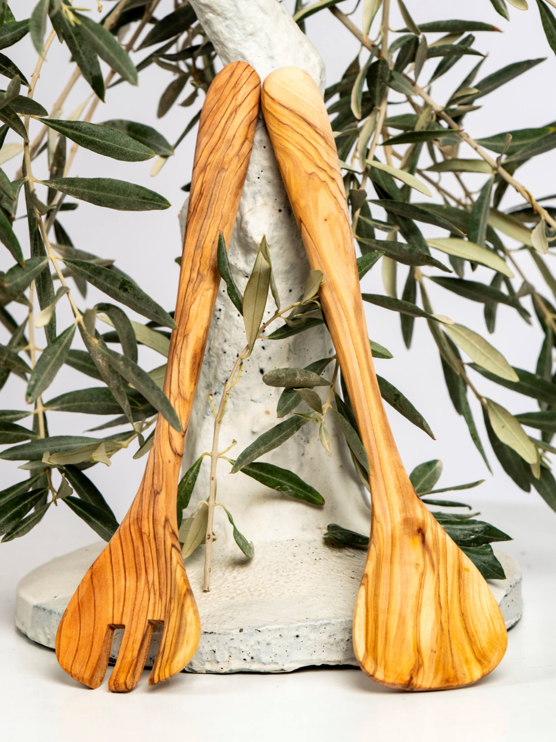 Salatbesteck Set aus Olivenholz - handgefertigt in Palästina