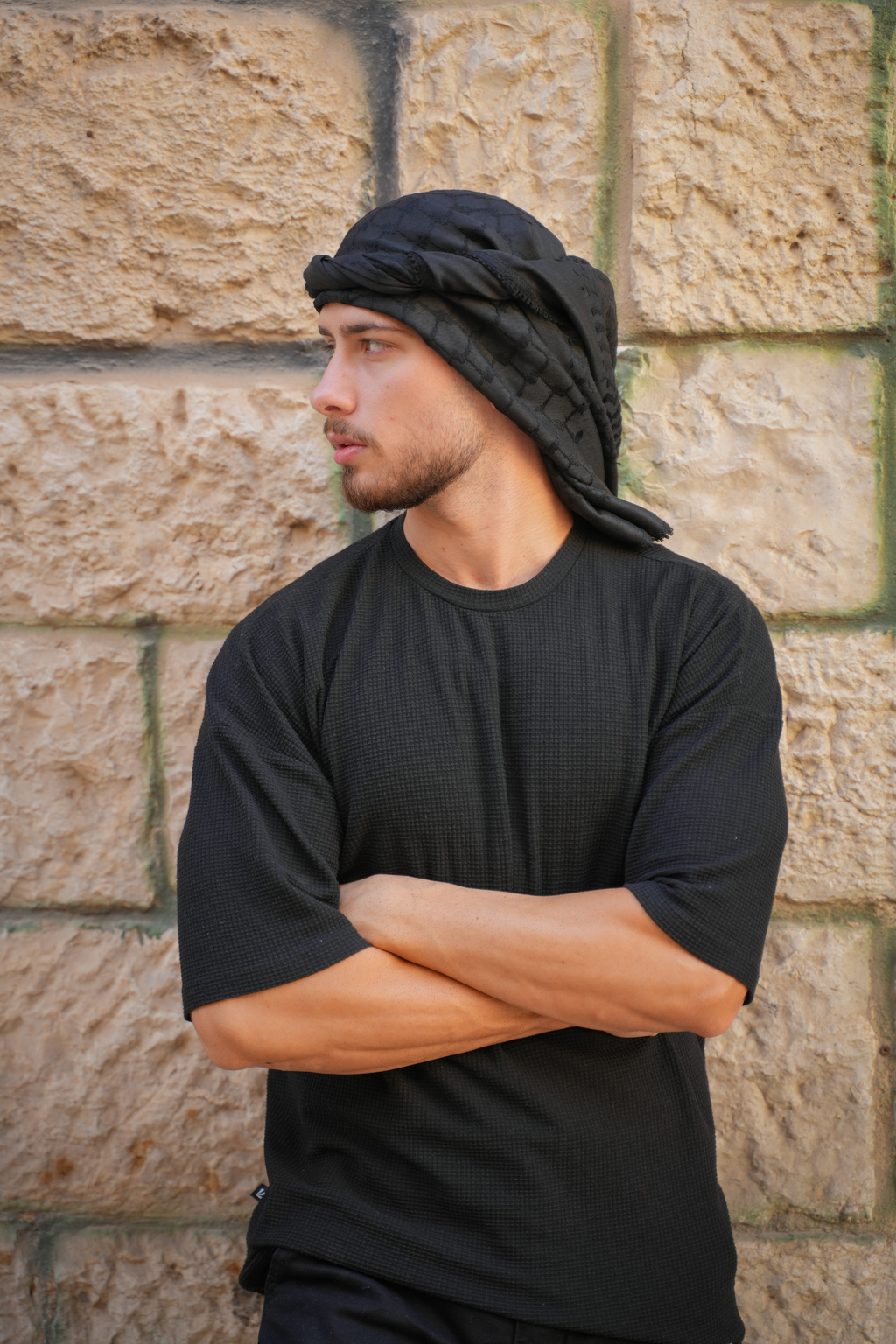 Original Kufiya Black Edition aus Palästina | schwarze Nähte | handmade in Nablus