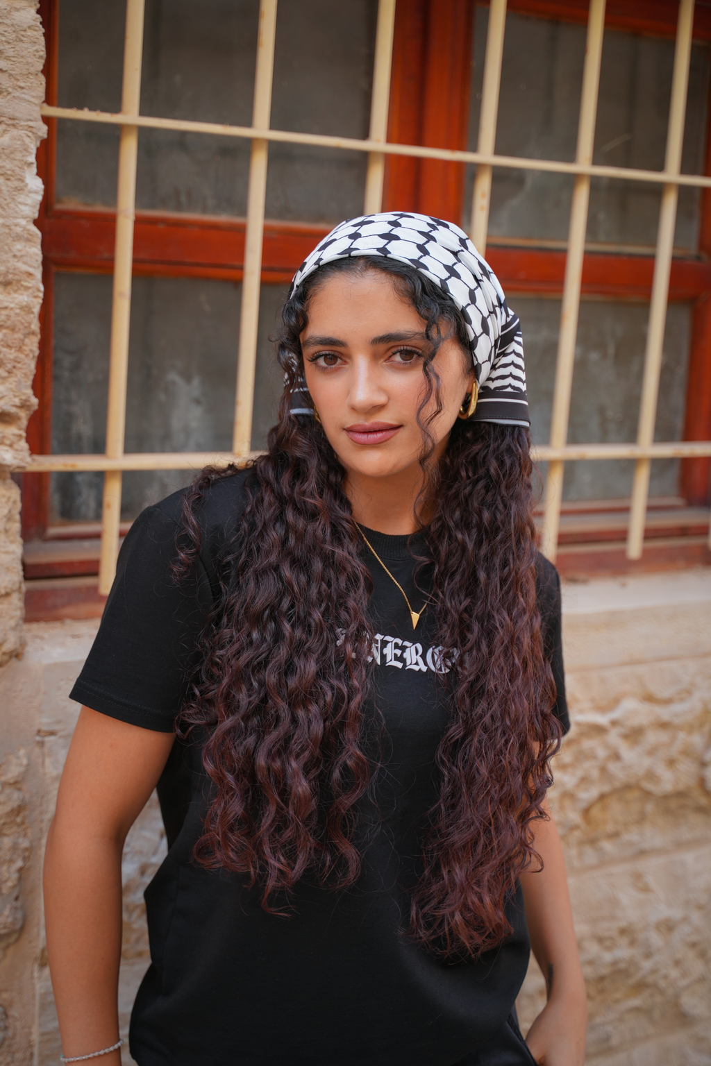 Kufiya Bandana aus Palästina | schwarz weiß | Satin Tuch aus Nablus