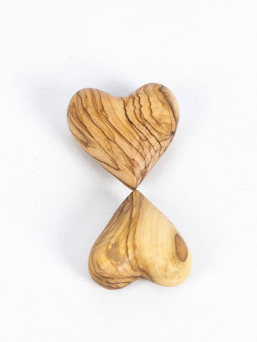 2 Handschmeichler - Olivenholz-Herzen, handgefertigt in Palästina